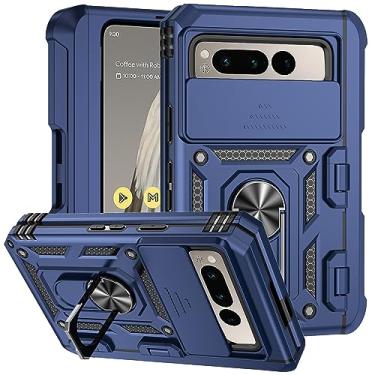 Imagem de Kainevy Capa de celular para Google Pixel Fold com proteção de dobradiça e suporte de anel de metal, resistente para Google Pixel Fold com capa protetora de câmera deslizante e suporte para caneta S