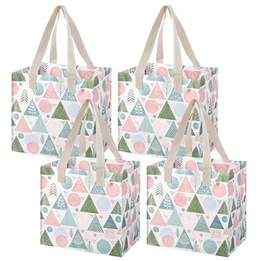 Imagem de VENO Pacote com 4 sacos de compras reutilizáveis, sacos de compras resistentes com alças, para carrinho de compras com fundo rígido para ficar na vertical, dobrável, multiuso (tipo C, pacote com 4)