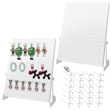 Imagem de Royxen 2 peças de suporte de exibição de placa de pino com 24 ganchos, ângulos ajustáveis de exibição de quadro de pegboard, display de chaveiro, suportes de exibição para eventos de fornecedores