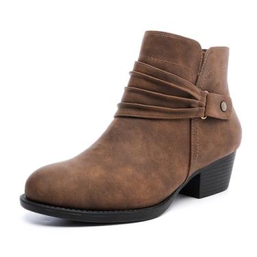 Imagem de Luoika Botas femininas de cano curto de largura larga - Botas curtas pretas e marrons com bloco de salto baixo com zíper lateral., Cáqui 715, 10.5 X-Wide