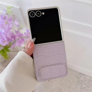 Imagem de Capa para Galaxy Z Flip6, capa de couro de cor sólida com suporte, capas fofas (para Galaxy Z Flip6/roxa)