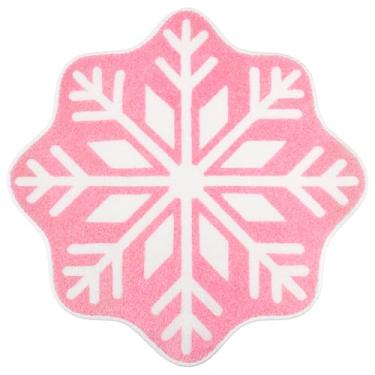 Imagem de Breling 1 tapete de banheiro de Natal pequeno decoração de Natal cozinha tapete de banheiro tapetes de banho de inverno tapete antiderrapante para banheira, sala de jantar, férias (floco de neve, rosa