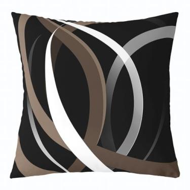 Imagem de Manfei Capa de almofada geométrica com listras abstratas, linhas duplas, para decoração de quarto de crianças, meninos, meninas, cinza-acinzentado, preto, cinza, capa de almofada para cama, sofá, 1