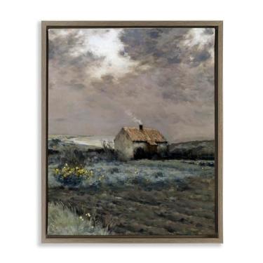 Imagem de Stupell Industries Cabin in Overcast Field Black Framed Floater Canvas Wall Art, design by Lettered and Lined, 21 x 17