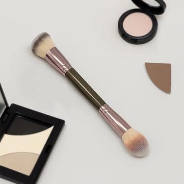 Imagem de Pincel de maquiagem profissional de tubo de cobre de cabeça dupla, corretivo de maquiagem de base de alto brilho, dois em um, pincel de blush em pó de fibra biônica super macia