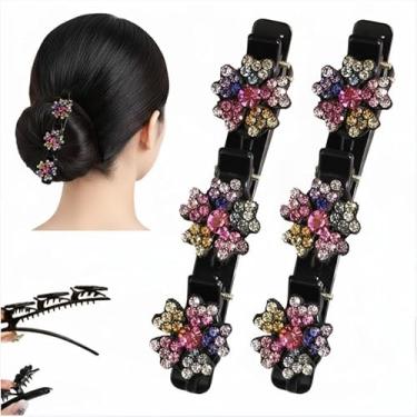 Imagem de 2 peças de grampos de cabelo femininos trançados multicoloridos, clipes curtos de bico de pato, trançados para mulheres e meninas, clipes de pedra de cristal