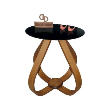Imagem de Mesa Lateral Cebola Com Vidro 45cm 60cm Preto