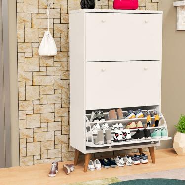 Imagem de Sapateira Multiuso Vertical 3 Portas Basculantes Para Quarto ou Hall de Entrada Com Pés Palito