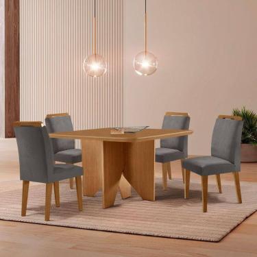 Imagem de Mesa Evora 90 Mdf Com 4 Cadeiras Athenas Veludo Grafite Naturalle