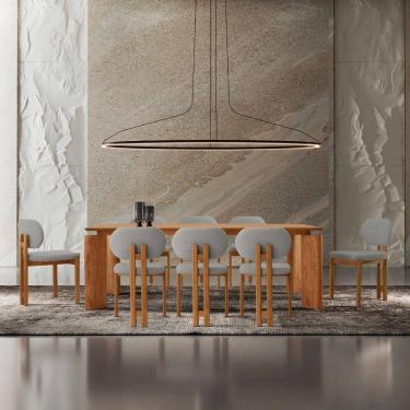 Imagem de Mesa De Jantar Nala 220cm Madeira Tampo Laminado 8 Cadeira Nala Luna Imbuia Natural