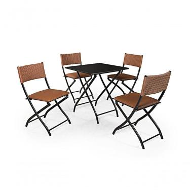 Imagem de Jogo De Mesa Dobravel Preto Com 4 Cadeiras Caramelo