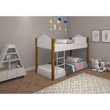 Imagem de Beliche Infantil-juvenil Luiza Branco-mel Com Pés De Madeira