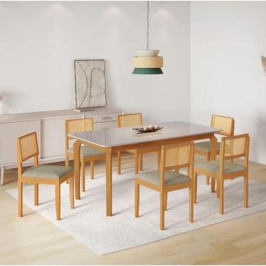 Imagem de Mesa Alegra 6 Cadeiras Jade 1,80 Linho Cinza Jcm - Cinamomo/off