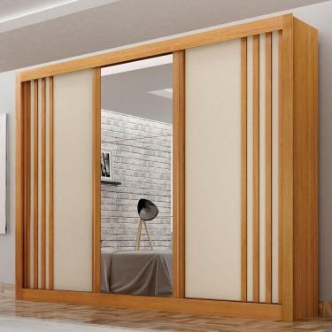 Imagem de Guarda Roupa Milano Cinamomo Off White 3 Portas Com Espelho 4 Gavetas Leifer Móveis