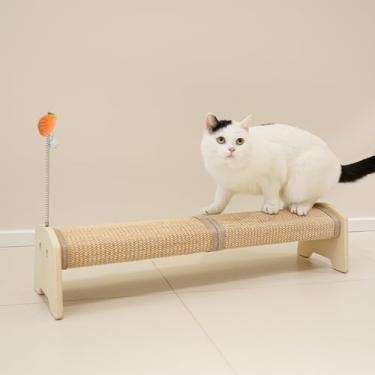 Imagem de PETKARAY Poste horizontal para arranhar, 76 cm, arranhador grande para gatos montado no chão com brinquedo de mola, protege móveis para gatinhos internos