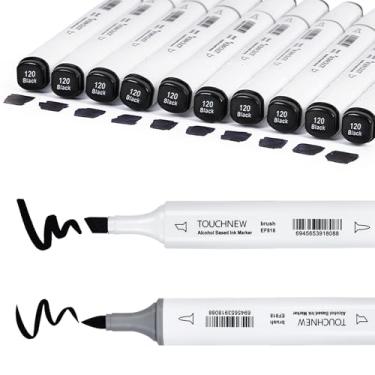 Imagem de Liulich 10 marcadores de álcool série de cores puras, conjunto de marcadores de cor sólida de ponta dupla para adultos iniciantes desenho esboço (preto)