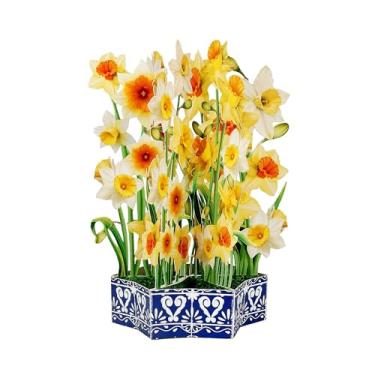 Imagem de TaNoTool Cesta de flores de narciso, cartão de felicitações pop-up 3D, buquê de papel, presente para aniversário, Natal, Ano Novo, fique bem logo, simpatia, para mãe, avó, amigas, mulheres, família