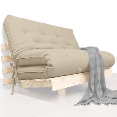 Imagem de Futon Casal Tokio Sofa Cama Bege Com Madeira Maciça