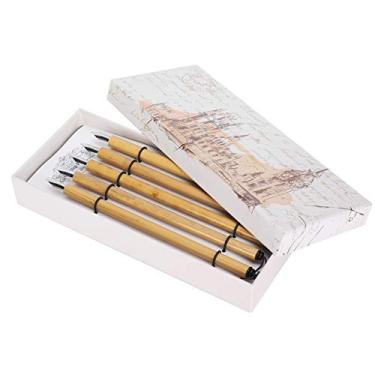 Imagem de Conjunto de canetas de imersão 5 peças Kit de pintura de desenho de caligrafia de bambu vintage para artistas, estudantes, caixa de presente, material de bambu, traços suaves, (Conjunto de pontas