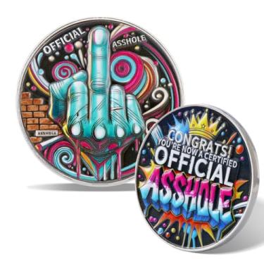 Imagem de Moeda oficial certificada Asshole Challenge – Token Graffiti Middle Finger Prank | Design arrojado de arte urbana | Presente engraçado para amigos colegas de trabalho | Novidade colecionável para