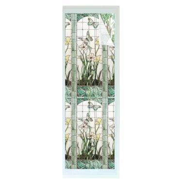 Imagem de Película decorativa de privacidade para janela verde floral vintage para janela de vitral primavera verão natureza estática janelas adesivas adesivo para porta de vidro, 59,9 cm x 199,9 cm blackout
