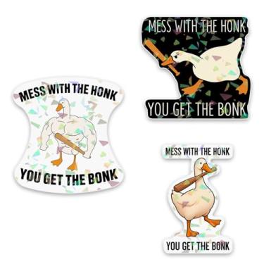 Imagem de (3 peças) Mess with The Honk You Get The Bonk Adesivo holográfico engraçado ganso pato meme Honk Keep Honking Goose Adesivos holográficos à prova d'água Adesivo de vinil para laptop, garrafas de água