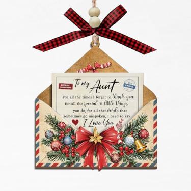 Imagem de To My Aunt Envelope Enfeite de Natal de madeira - Lembrança de envelope de Natal de madeira de 3 camadas com agradecimento - Presente de decoração de feriado para tia de sobrinha ou sobrinho