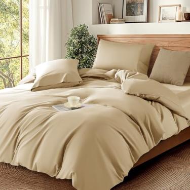 Imagem de DEITAS Capas de edredom 100% algodão - 1200 fios, capa de edredom de algodão egípcio de luxo, capas de edredom de cama de hotel 3 peças (queen, bege)