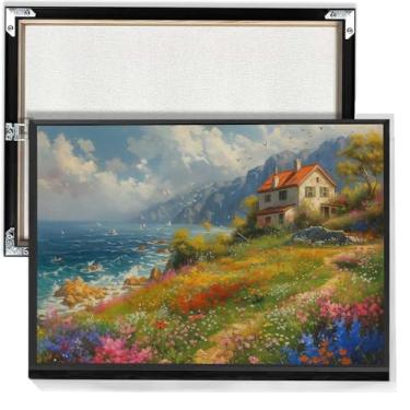 Imagem de Uma casa de pedra encantadora arte de parede vibrante jardim cheio pôsteres flores coloridas impressões para casa quarto dormitório decoração de parede 30,5 x 40,6 cm sem moldura