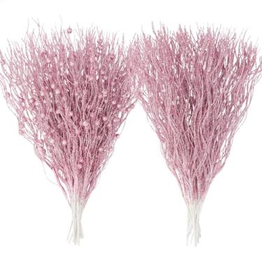 Imagem de ZAODECR Pacote com 30 enfeites artificiais de caule de baga com purpurina, enfeites de Natal, galhos, conjunto de palhetas para decoração de árvore de Natal, presente, pequeno vaso guirlanda, lareira