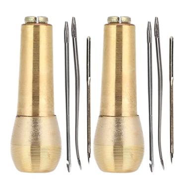 Imagem de HilBeliFU 2 conjuntos de cônicos de costura de cobre de couro, ferramenta de costura de cobre de 6,9 cm, ferramentas de costura de sapato feitas à mão com agulha, kit de ferramentas de reparo de