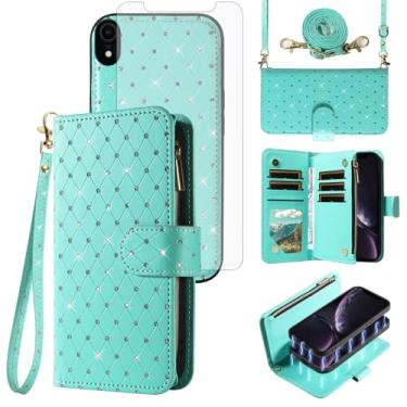 Imagem de Capa tipo carteira compatível com iPhone XR 6.1 com zíper para celular e protetor de tela, alça transversal, suporte para cartão, capa para iPhone XR iPhone10R i Phonex 10XR 10R RX CR iPhoneXRcases