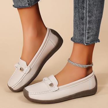 Imagem de Mocassins femininos casuais de negócios, confortáveis, leves, mocassins, sem cadarço, para trabalho, escritório, sapatos de caminhada, Bege, 35