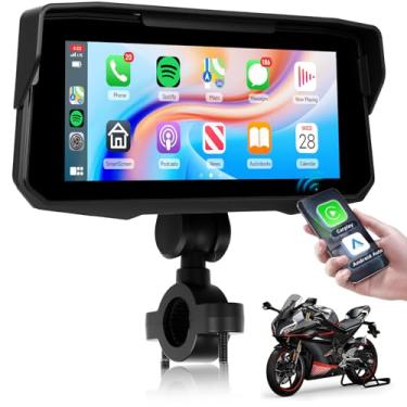 Imagem de Tela portátil de 6,8 polegadas para motocicleta, CarPlay sem fio e Android Auto com suporte de design, tela sensível ao toque à prova d'água, suporta navegação GPS/transmissão Bluetooth/EQ, IP68