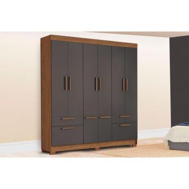 Imagem de Guarda Roupa Casal 8 Portas E 4 Gavetas C/ Pés Curitiba Jatobá/grafite - Santos Andirá