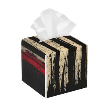 Imagem de Capa quadrada de couro para caixa de lenços de papel à prova d'água, design de bandeira americana, organizador de papel facial com cinto inferior, estojo de lenços para mesa, banheiro, escritório