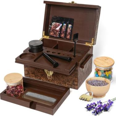 Imagem de Three Way Cut Grande caixa de armazenamento de bambu com trava de combinação – caixa organizadora de madeira com bandeja removível, frascos de vidro e acessórios – caixa decorativa de bambu bloqueável