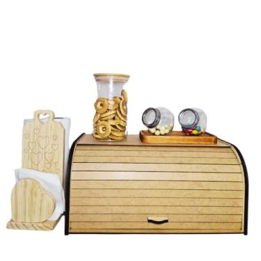 Imagem de Porta Pão com Tampa Retrátil - Organizador de Pão e Bolachas em MDF 39x23x18cm Cor Cru