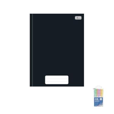 Imagem de Kit Caderno Brochura Capa Dura Pepper Preto 80 Folhas + Caneta Esferográfica Spiro 0.7mm + Marca Texto Lumini Pastel