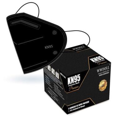 Imagem de Máscara Descartável KN95 Premium WWDoll Cinco Camadas Preta com Clipe 
