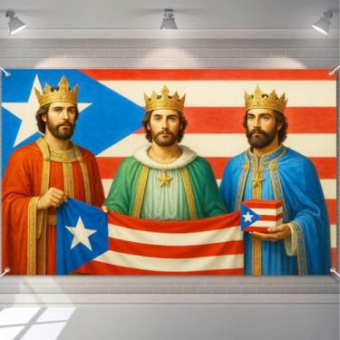 Imagem de HOMETITUTE Banner de Natal 188 x 109 cm Pano de fundo de três dias de reis bandeira porto-riquenha epifania religiosa decoração de férias para igreja evento desfile cabine de fotos culturais exibição