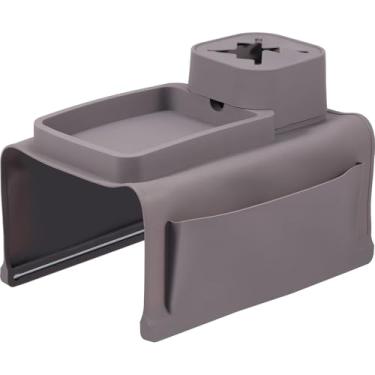 Imagem de ZJRDYYK Bandeja de braço de sofá com suporte de copo, bandeja de apoio de braço de sofá de silicone para lanches, telefone, controle, copos (cinza)