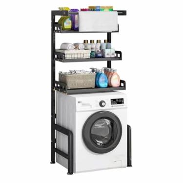 Imagem de SPXMQSS Unidade de armazenamento para máquina de lavar, unidade de armazenamento sobre o vaso sanitário, economia de espaço de banheiro independente com prateleiras ajustáveis sobre o armário do vaso