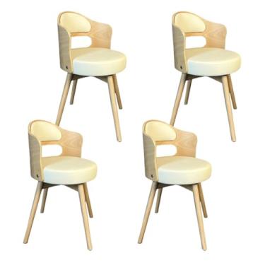 Imagem de SPXMQSS Cadeiras para sala de jantar, cadeiras de jantar giratórias de 360° com encosto, cadeira de jantar estofada de couro, cadeira ergonômica para lounge, escritório, penteadeira, bege, 4