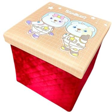Imagem de Puff e Baú Dobrável Decorativo 2 em 1-30x30cm (01, Vermelho c/Tampa Rosa)