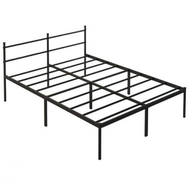 Imagem de Cama de Casal Padrão (158x198) com Cabeceira Integrada de Ferro, Base Metálica Reforçada, Design Minimalista, Alto Espaço de Armazenamento, Suporte Silencioso, Cor Preto.