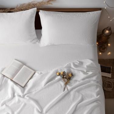 Imagem de LBRO2M Jogo de lençol 100% linho 61 cm com bolso profundo California King, conjunto de 4 peças, lençol de cama de linho natural de cor lisa, macio, respirável, todas as estações (Clifornia King