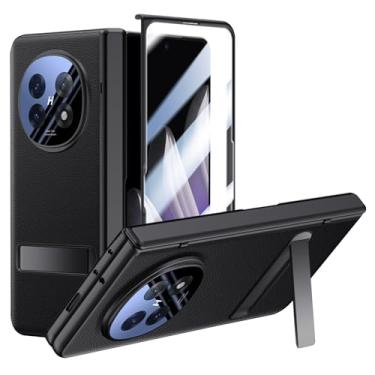 Imagem de YQODSZ Capa para Oppo Find N5 com suporte, capa fina de couro PU com tudo incluído com proteção de dobradiça, protetor de tela, protetor de câmera, capa protetora de couro para Oppo Find N5 preto