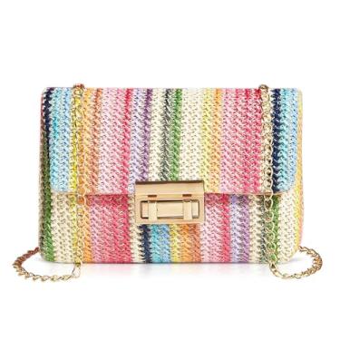 Imagem de QTKJ Bolsa de praia de palha boêmia, bolsas transversais para mulheres, bolsa de tecido feita à mão, bolsas de borla para férias, viagens (cor 2), Cor:, One Size