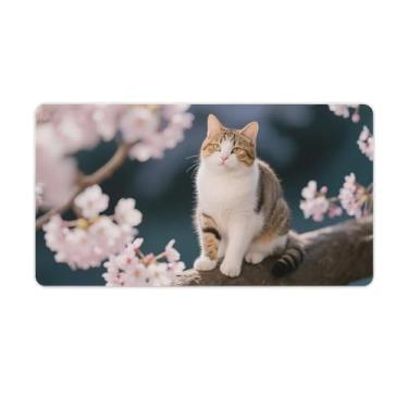 Imagem de HouLaiZhe Tapete de rato grande animal gato flores de cerejeira para jogos base de borracha antiderrapante tapete de mesa laptop acessórios de computador suprimentos bloco de escrita para escritório